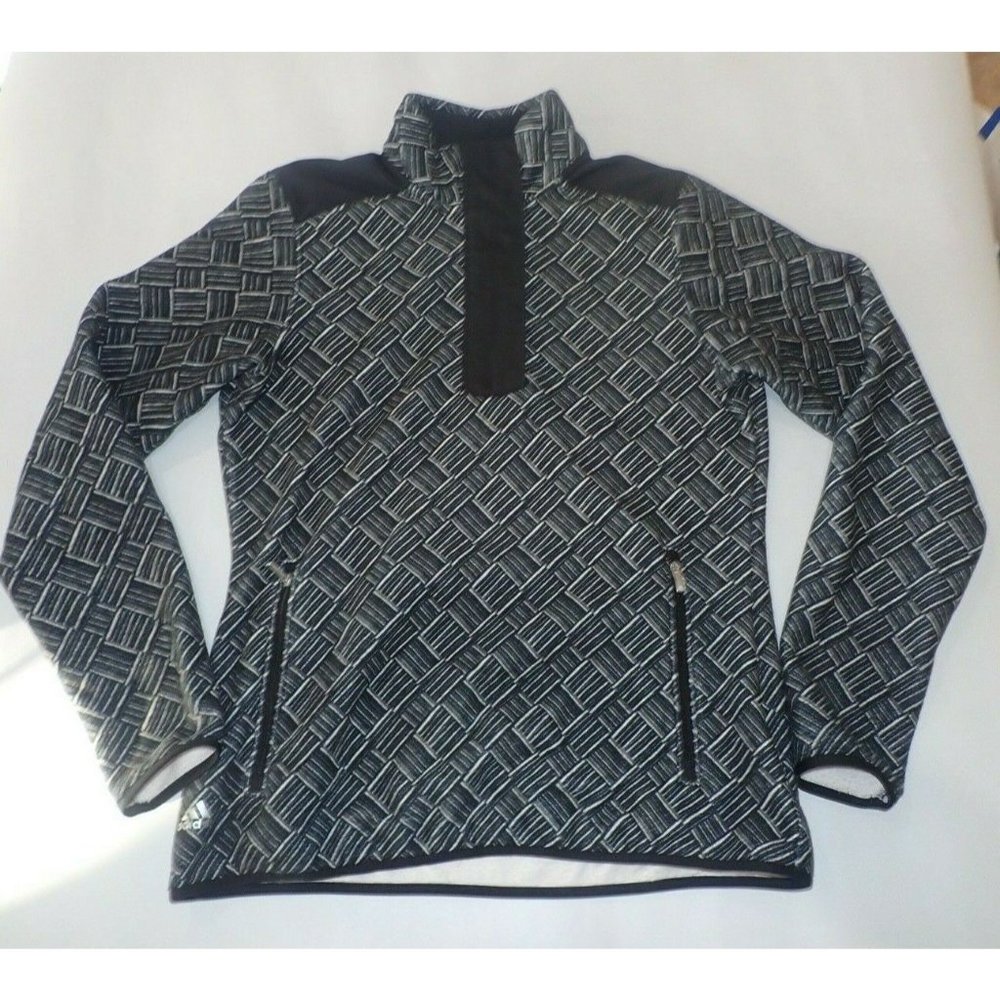 Adidas Midweight Fleece Athletic Shirt Women XS Black Geometric Snap Neck Casual